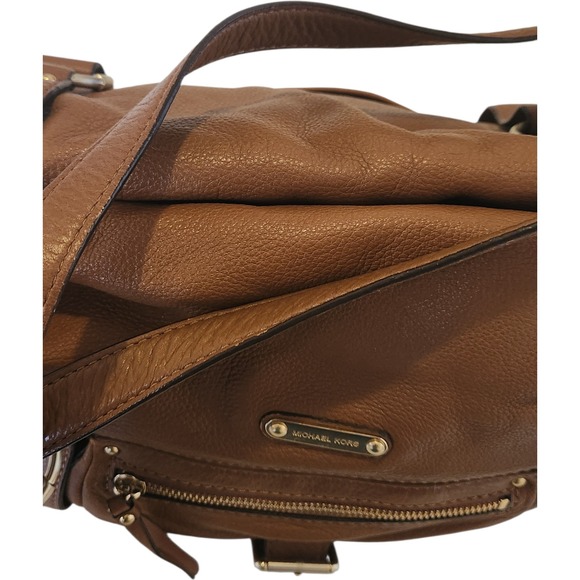 Michael Kors Tan Pebbled Leather Multi Pocket Satchel Shoulder Bag Gold Hardware - Picture 8 of 10
